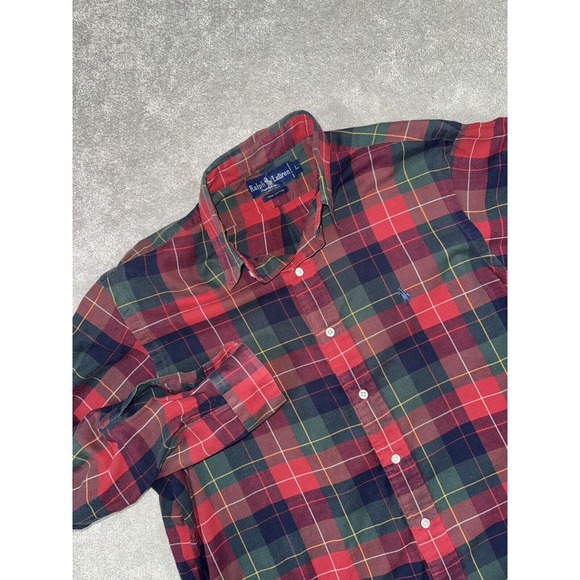 Polo Ralph Lauren Blake Size L Mens Shirt Brown Plaid Green‎ Pony Long Sleeve * - Picture 1 of 7